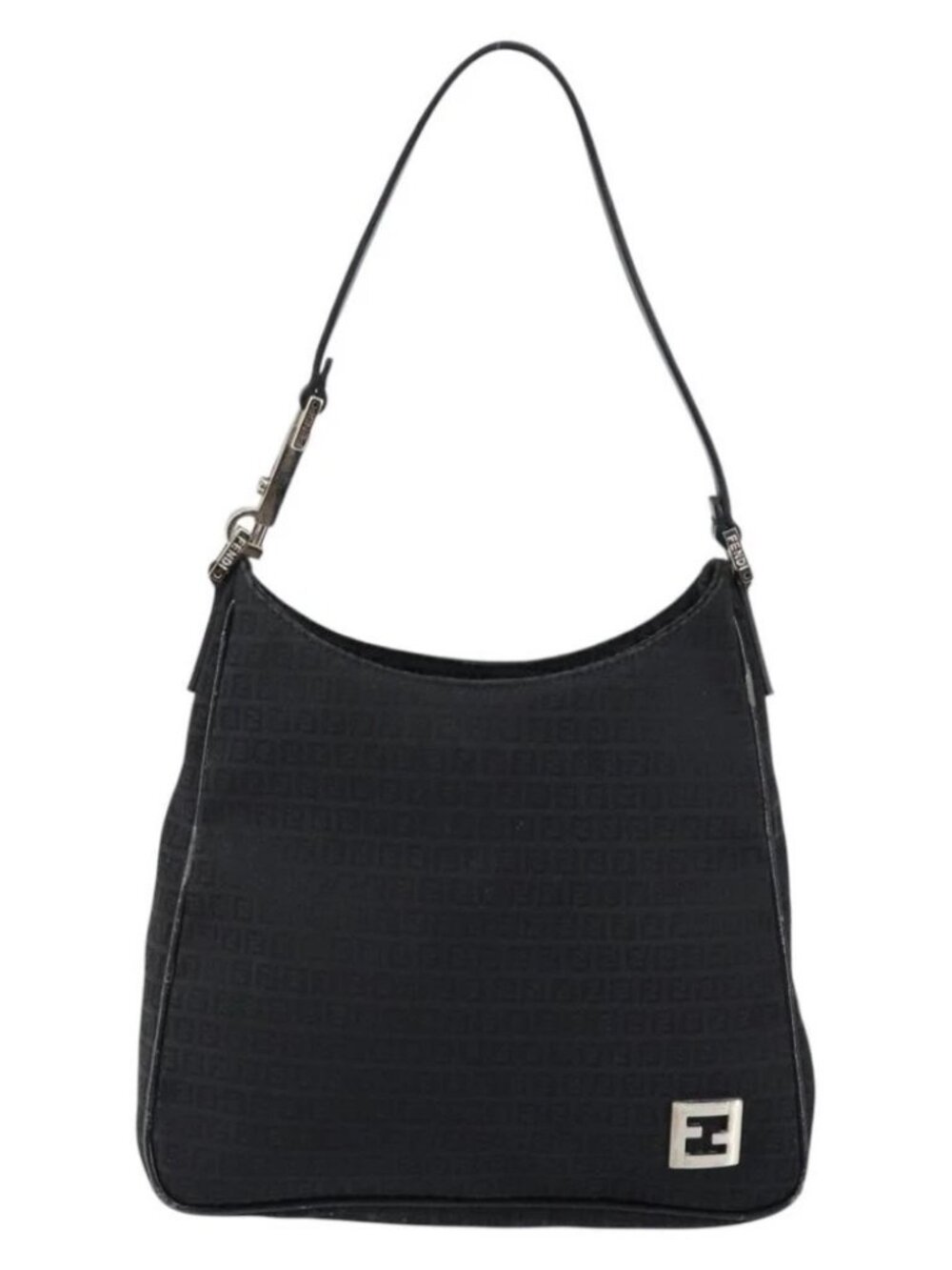 FENDI Zucchino Canvas Shoulder Bag Black Silver - Picture 2 of 16